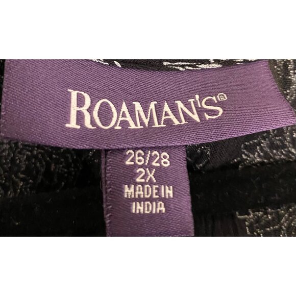 ROAMAN'S Plus 26/28 Black White Floral Flutter Short Sleeve Crinkle Vneck Dress - Picture 4 of 4